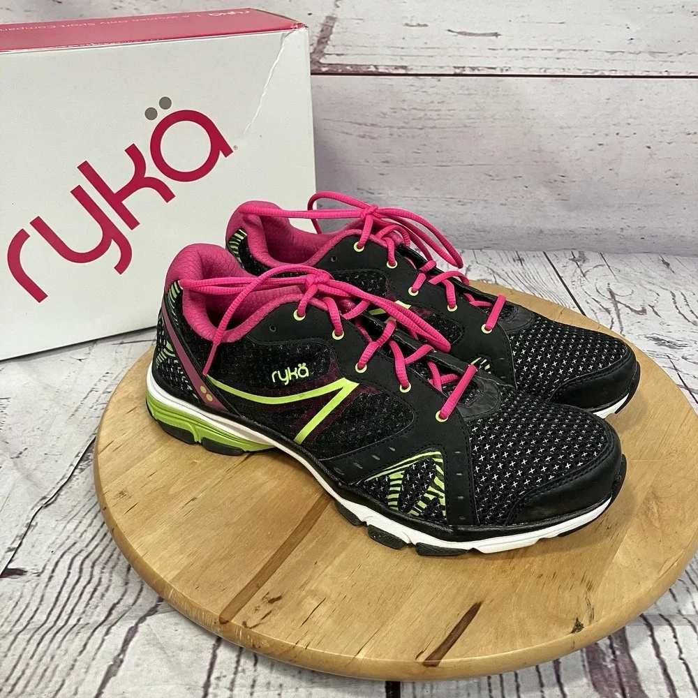 Ryka Vida RZX Training Shoes Black Pink Green Womens Size 10.5M Sneakers
